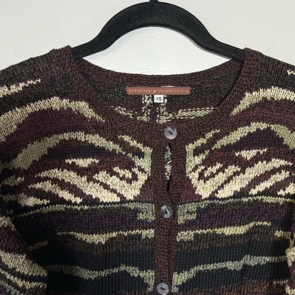 Peruvian Connection Pima Cotton Knit Cardigan Zebra Button Up Small S Artisan